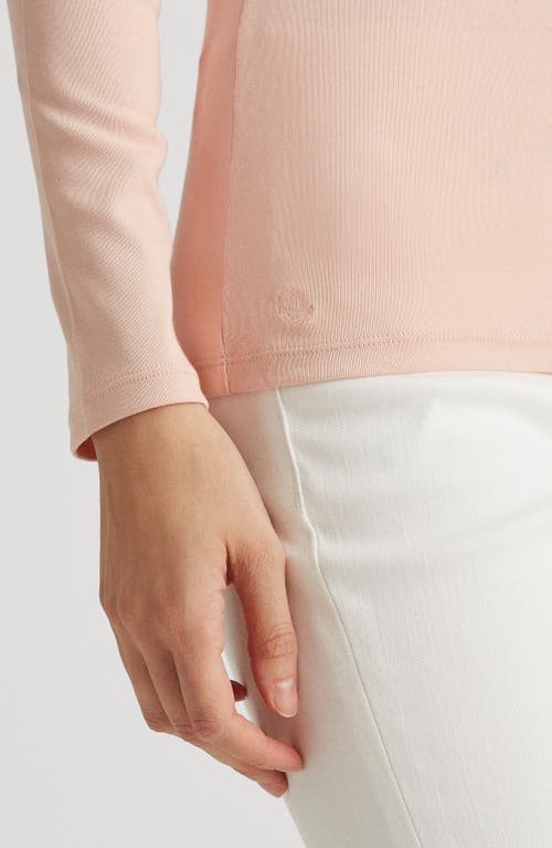 Shop Lauren Ralph Lauren Long Sleeve Cotton Blend Top In Pale Rose