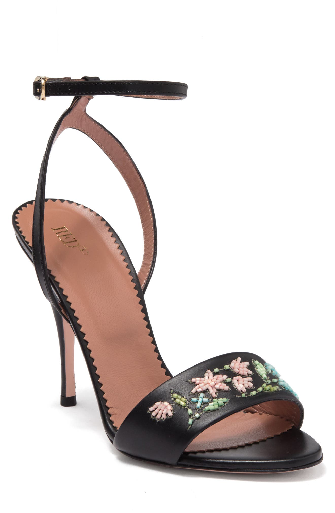 Red Valentino Beaded Embroidered Sling Back Stiletto Sandal In Nero