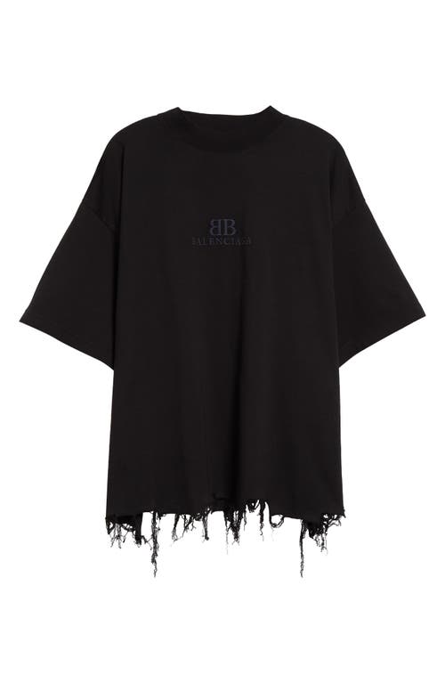 Balenciaga Logo Embroidered Shredded Cotton T-Shirt 1000 Black at