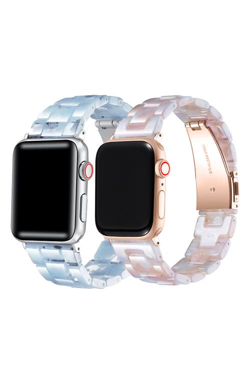 Shop The Posh Tech Set Of 2 Apple Watch Bands In Blue/blush Tortoise