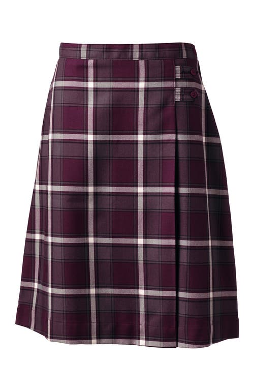 Shop Lands' End School Uniform Young  Plaid A-line Skirt Below The Knee In Burgundy/gray Plaid