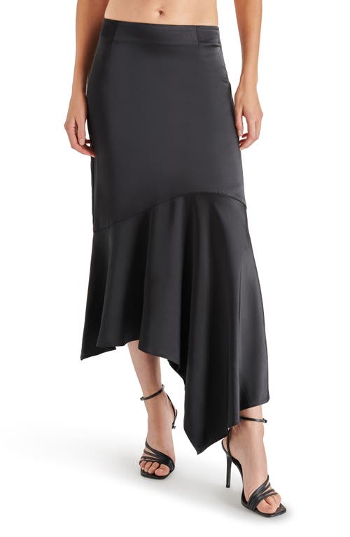 Lucille Asymmetric Satin Skirt in Black