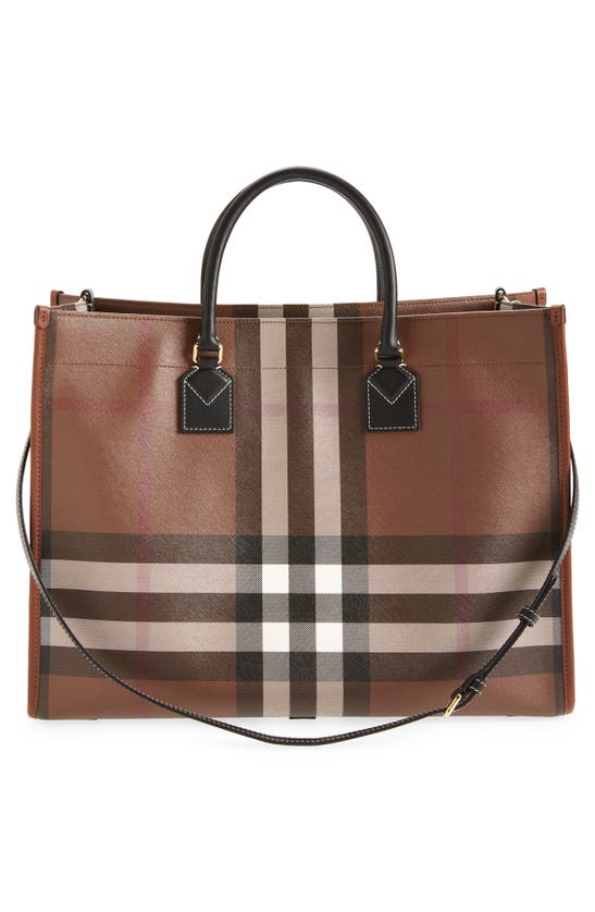 Burberry Check and Leather Freya Tote Bag Medium Dark Birch Brown in  Cotton/Polyurethane with Gold-tone - US