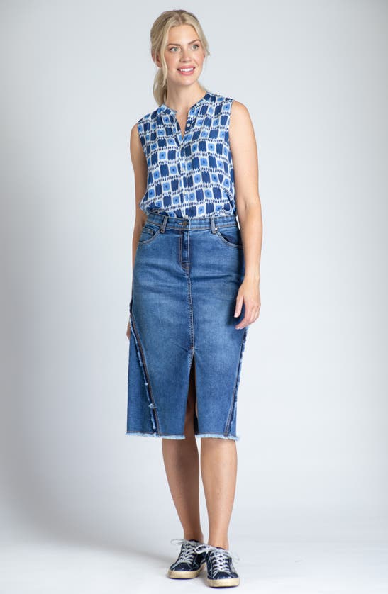 Apny Print Chiffon Button-up Sleeveless Top In Blue Multi