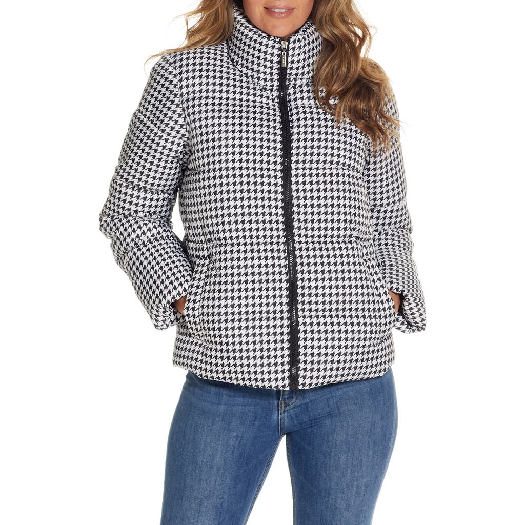 Gallery Houndstooth Puffer Jacket In White
