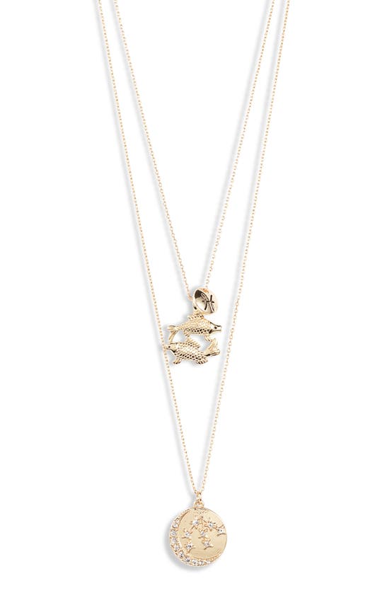 Shop Knotty Pisces Astrological Charm Layered Necklace In Gold