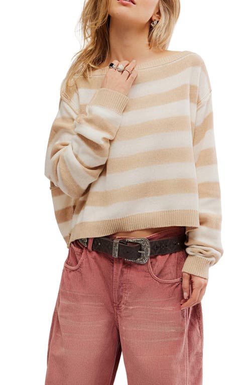 Shop Free People Into The Blue Stripe Crop Sweater In Ivory Combo