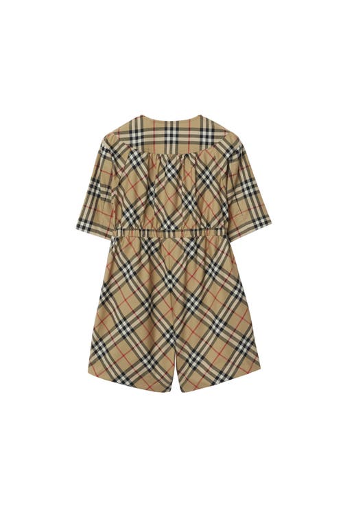 Shop Burberry Check Stretch Cotton Playsuit In Archive Beige