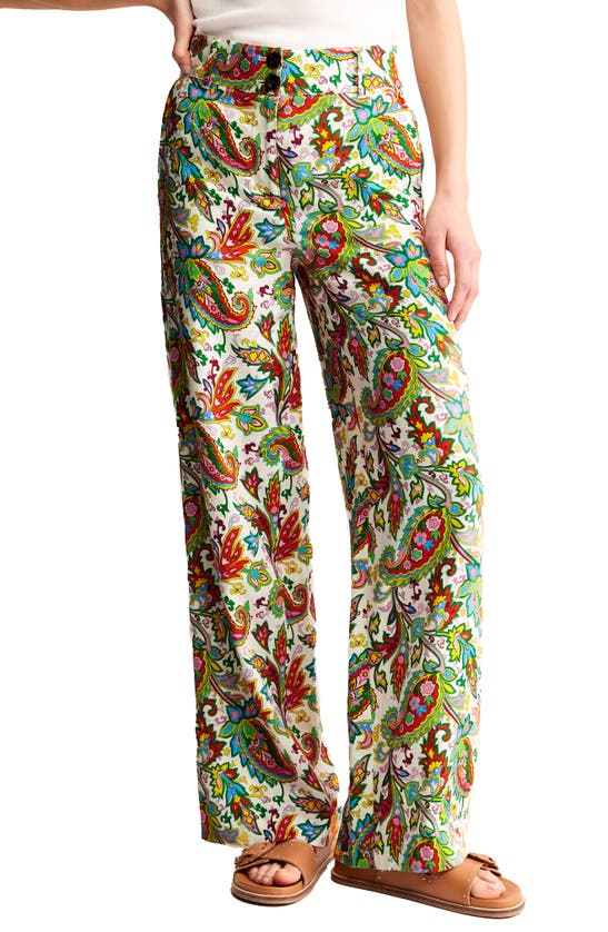 Shop Boden Westbourne Wide Leg Linen Trousers In Ivory Paisley Azure