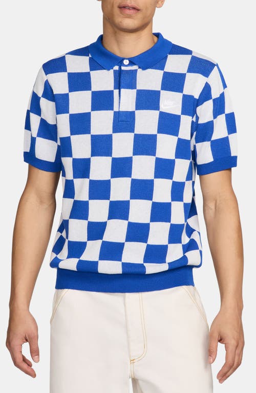 Club Checkers Jacquard Polo Sweater in Game Royal/Sail