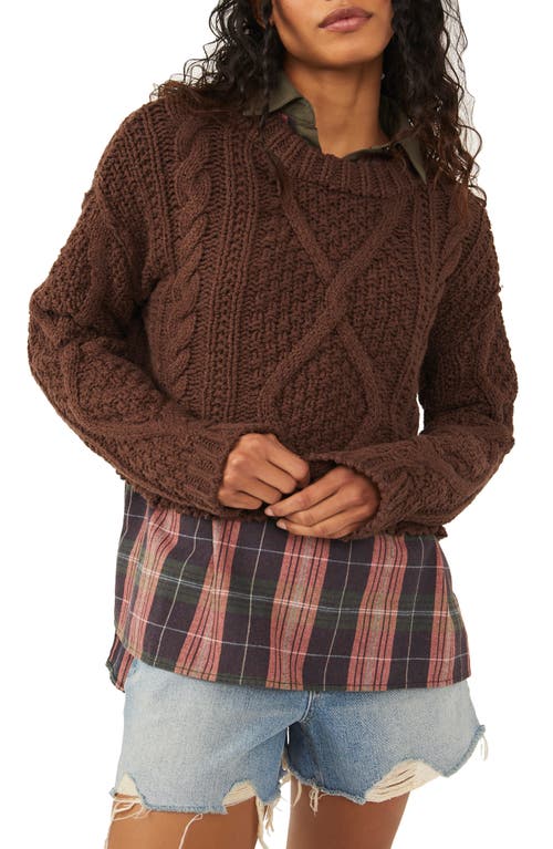 Free People Cutting Edge Cotton Cable Sweater in Chocolate