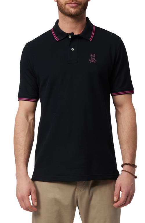 Psycho Bunny Tipped Logo Embroidered Pima Cotton Piqué Polo in Black
