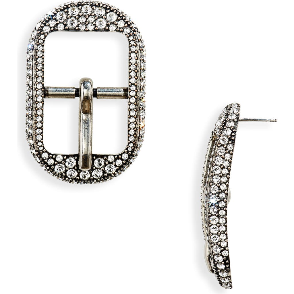 Balenciaga Medium Cagole Buckle Earrings In Ant Silver/crystal