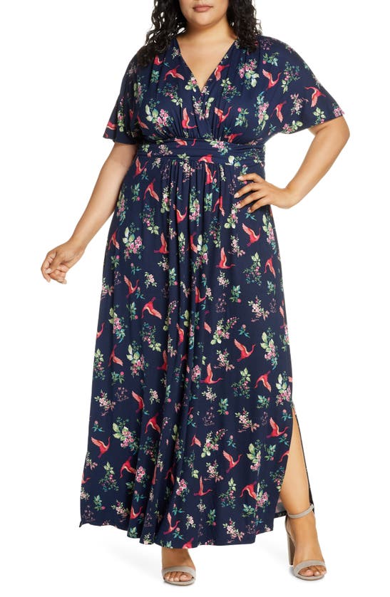 Kiyonna Vienna Maxi Dress In Crane And Blossom Print