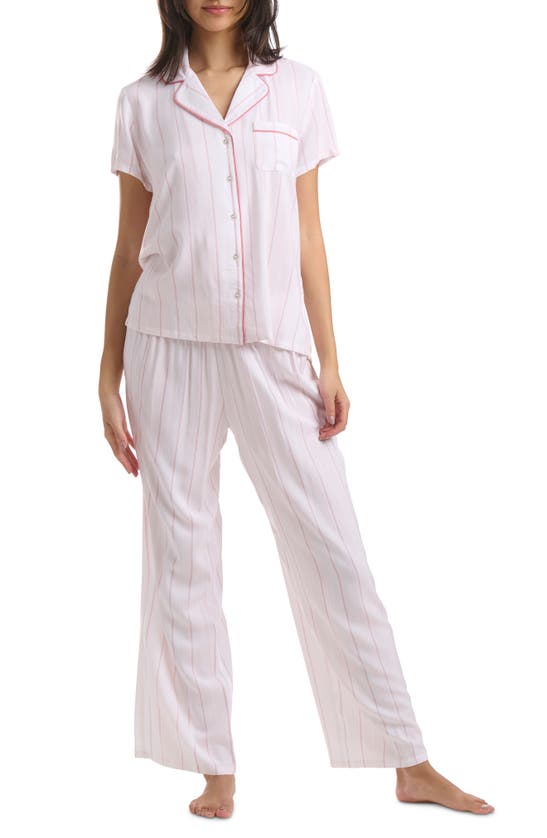 Splendid Print Pajamas In White/ Pink Variegated Stripe