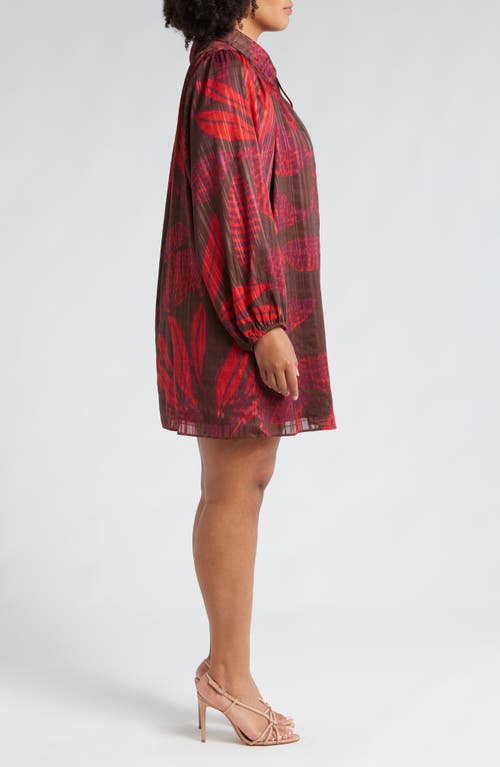 Shop Ciebon Elisa Long Sleeve Minidress In Cocoa/red