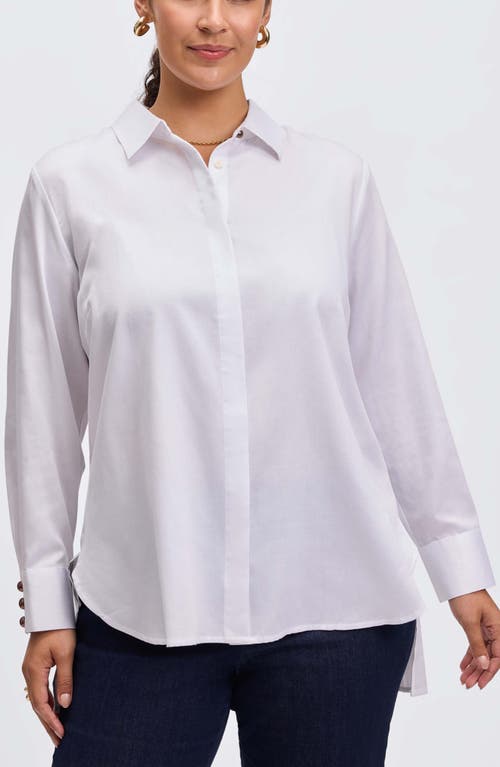 Foxcroft Paityn Retro Circle Jacquard Cotton Blend Button-up Shirt In White