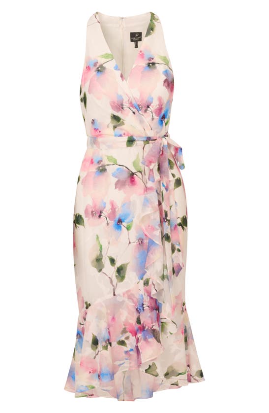Shop Adrianna Papell Floral Tie Belt High-low Dress In Ivory Pink Multi