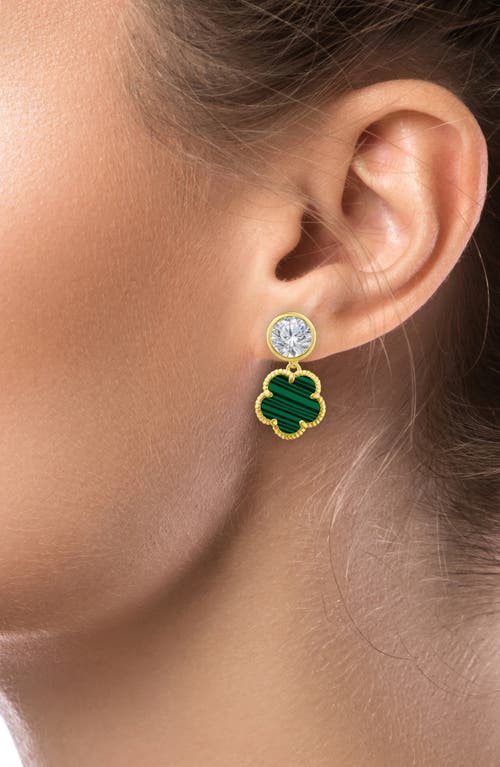 Cz By Kenneth Jay Lane Cz & Clover Dangle Earrings In Green/gold