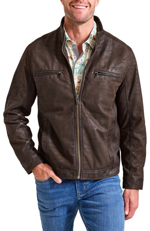 Shop Tommy Bahama Highland Rocker Leather Jacket In Dark Brown