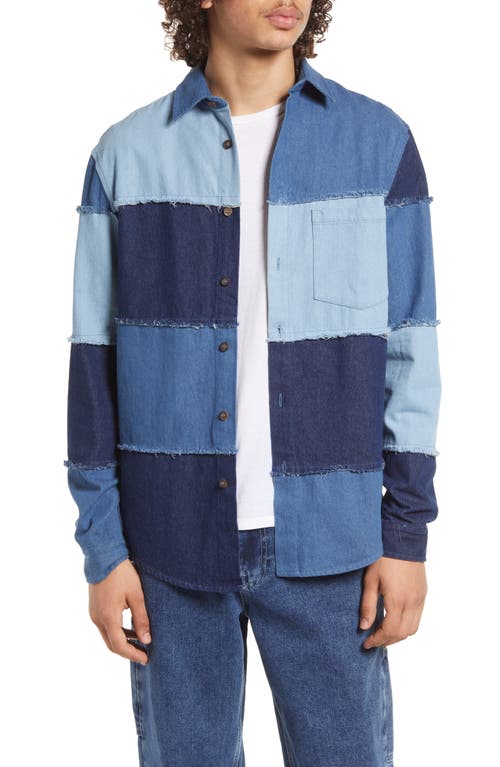 VINTAGE SUPPLY Men's Patchwork Cotton Denim Shirt in Blue