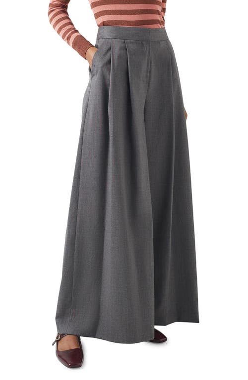 Shop Lk Bennett Hally Pinstripe High Waist Wide Leg Stretch Wool Pants In Grey