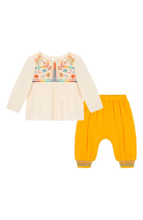 Peek Aren'T You Curious Zen Embroidered Cotton Gauze Top & Pants Set in Off-White
