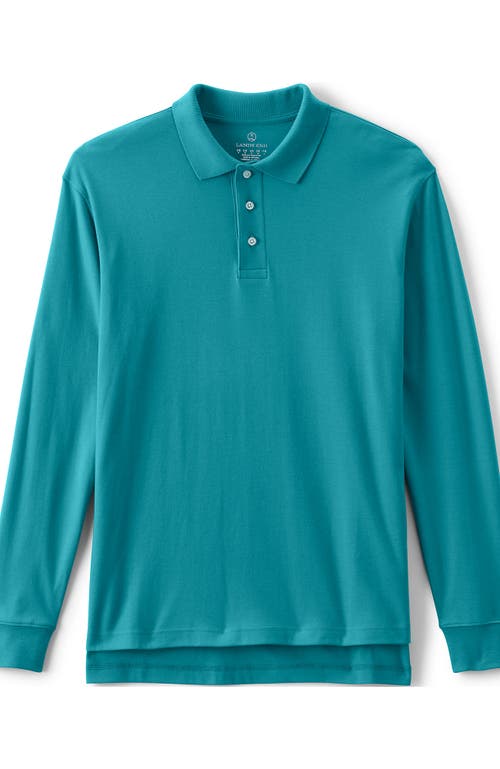 Lands' End School Uniform Long Sleeve Interlock Polo Shirt In Teal Breeze