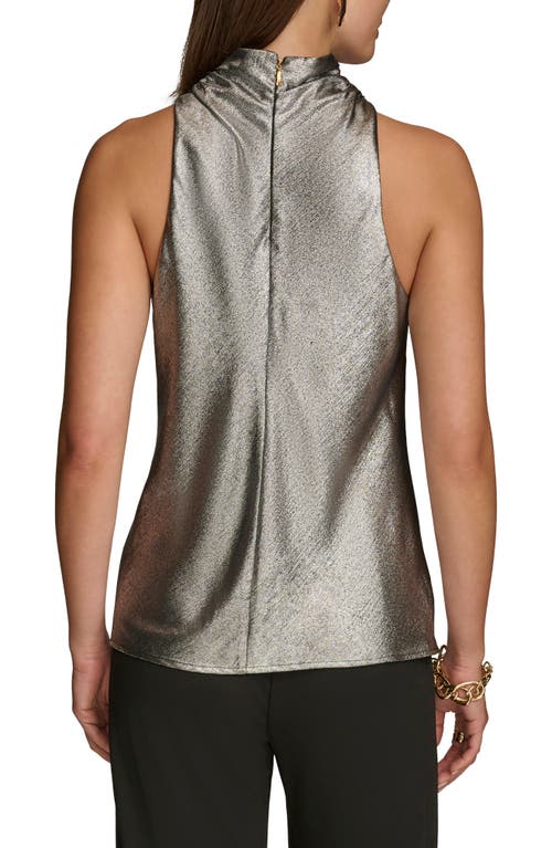 Shop Donna Karan New York Metallic Cowl Neck Sleeveless Top In Silver