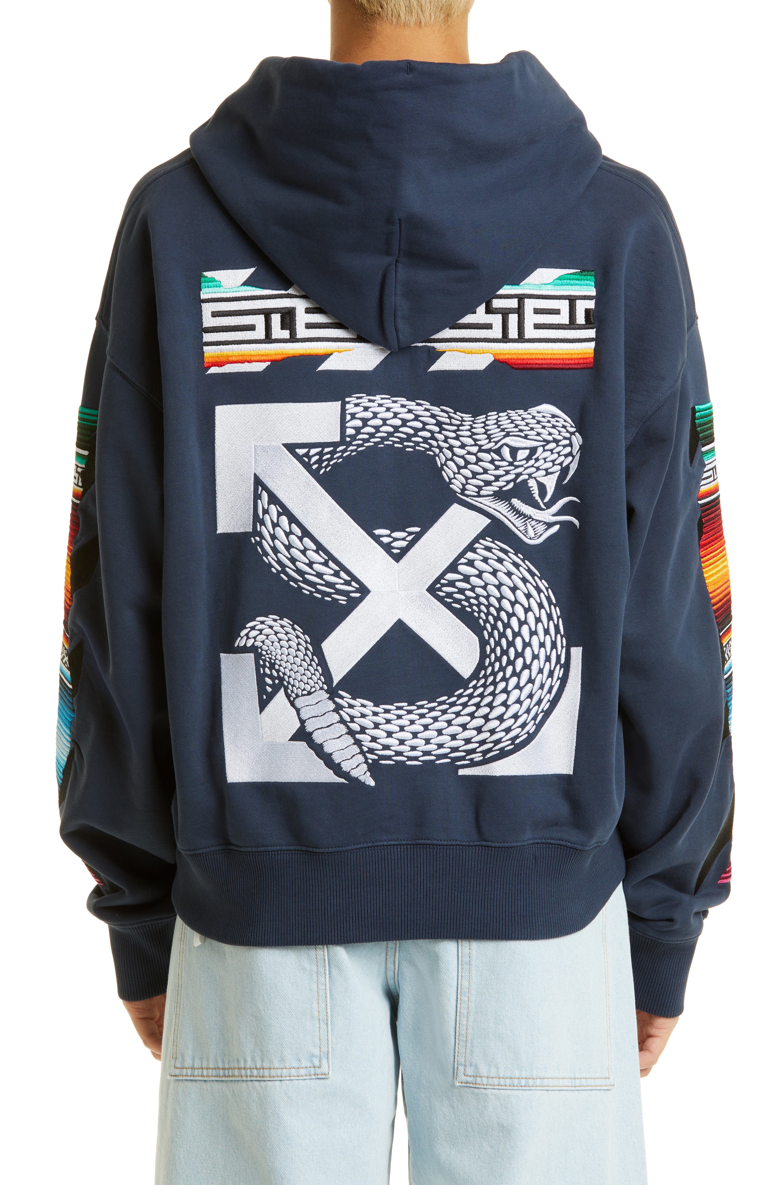Off-White x Sal Barbier Gender Inclusive Embroidered Arrow Cotton Hoodie in Navy Blue/Black at Nordstrom, Size Large