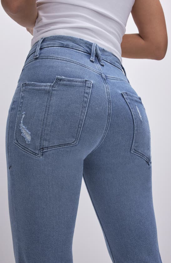 Shop Good American Good Legs Straight Split Pocket Jeans In Blue449