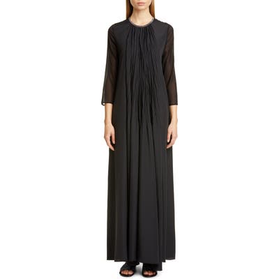 Fabiana Filippi Pleated Chiffon Sleeve Maxi Dress, 6 IT - Black