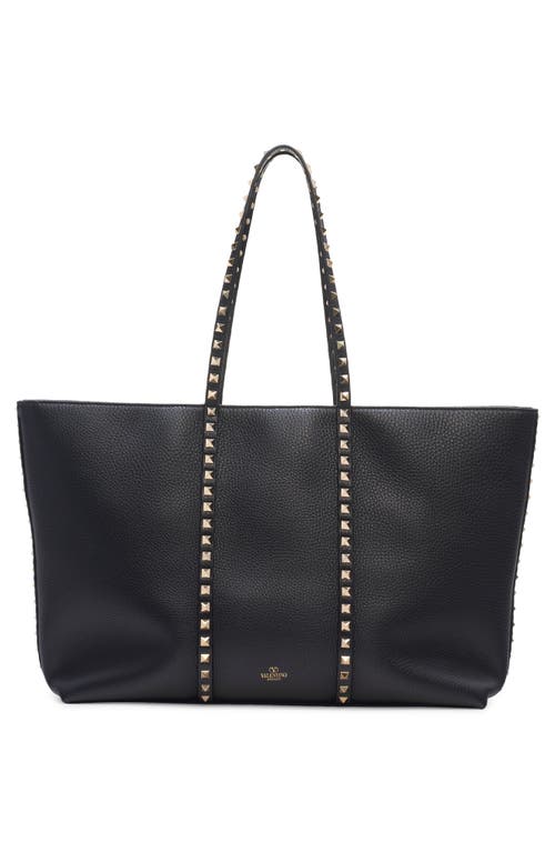 Shop Valentino Garavani Rockstud Leather Zip Tote In 0no Nero