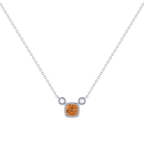 Luvmyjewelry Cushion Cut Citrine & Diamond 14k Gold Birthstone Necklace In White Gold