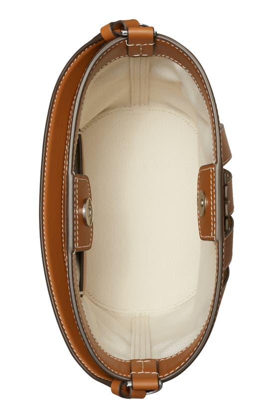 Tory Burch Mcgraw Stripe Die Cut Small Bucket Bag In Classic Cuoio