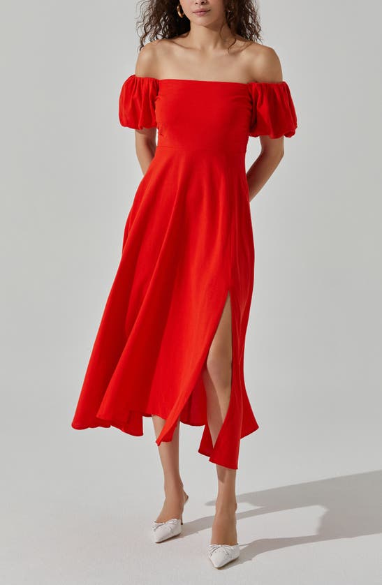 Shop Astr The Label Off The Shoulder A-line Dress In Hot Red