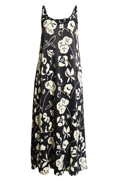 Shop Marimekko Seurassa Nokturno Floral Satin Maxi Slipdress In Black Off White