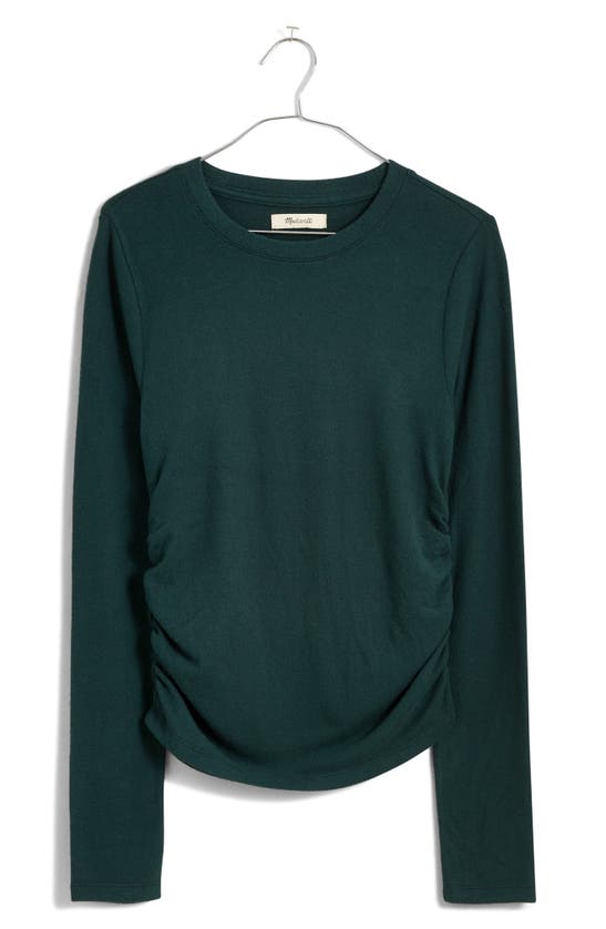 Madewell Brushed Jersey Ruched Long Sleeve T-shirt In Green