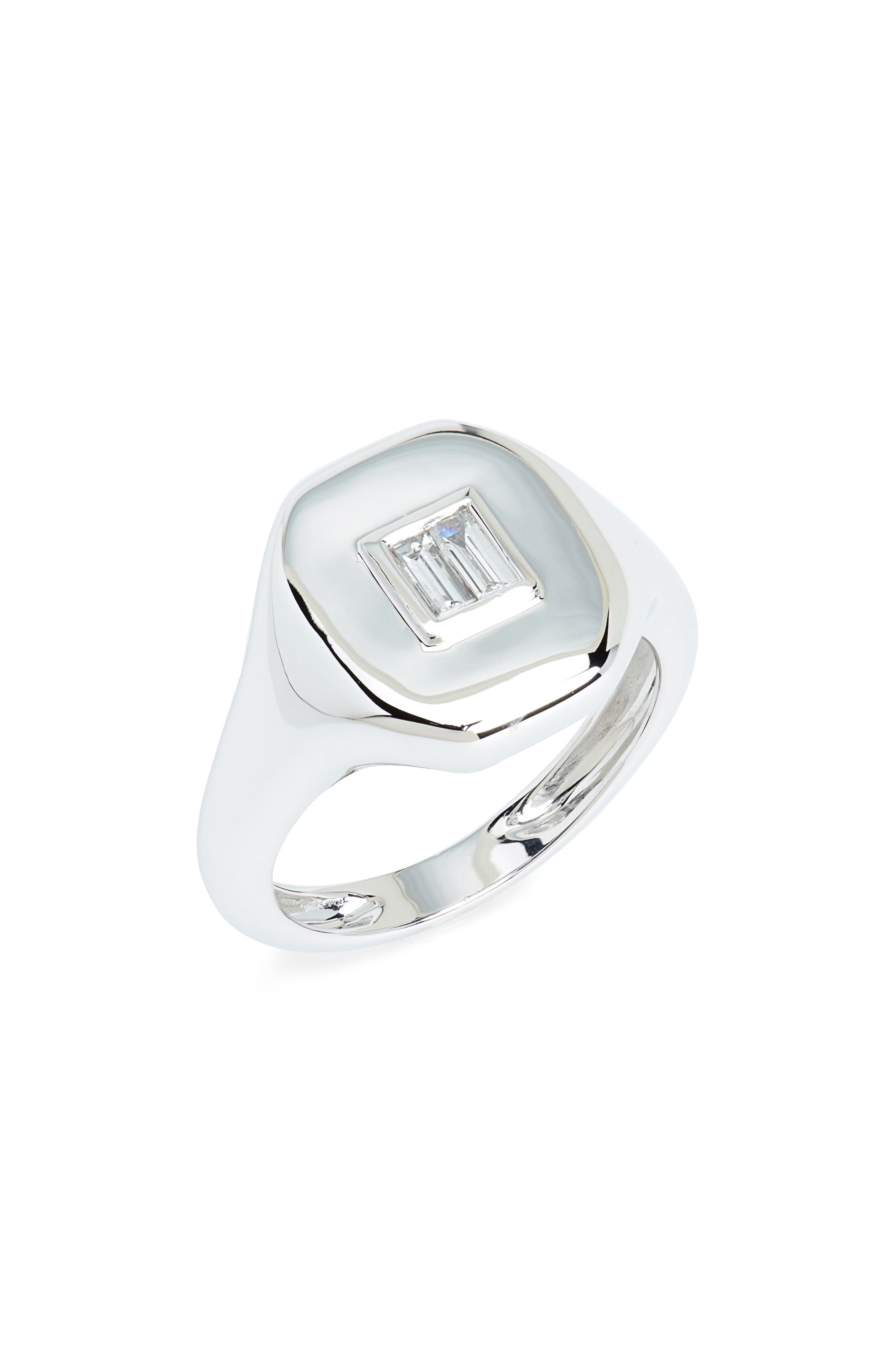 SHAY Baguette Diamond Signet Pinky Ring in White Gold at Nordstrom, Size 3.5 Us