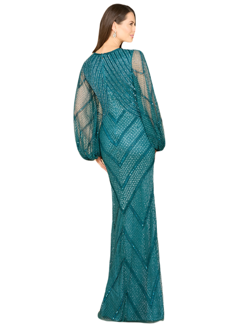 Lara New York Long Sleeve Beaded Dress With Sheer Sleeves In Teal