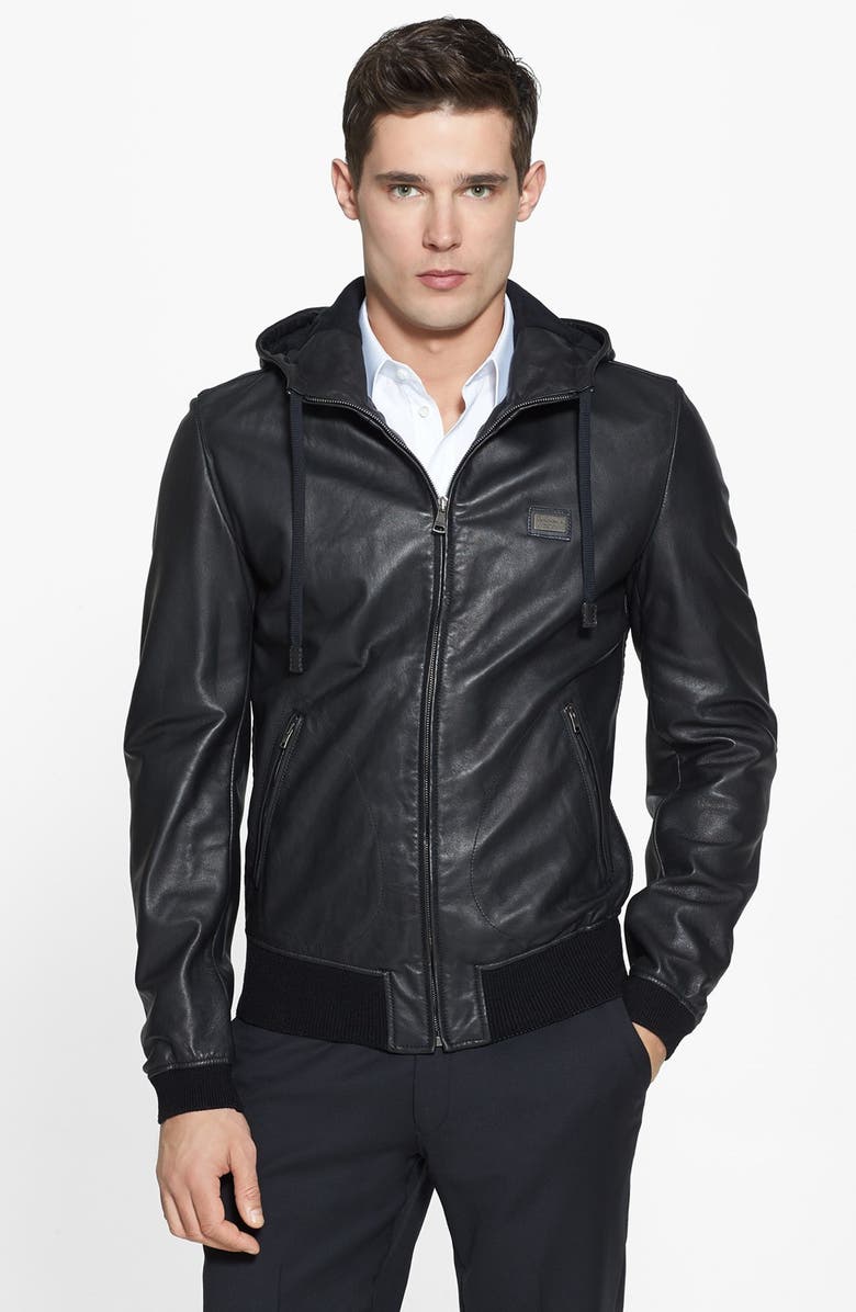 Dolce&Gabbana Hooded Leather Jacket | Nordstrom