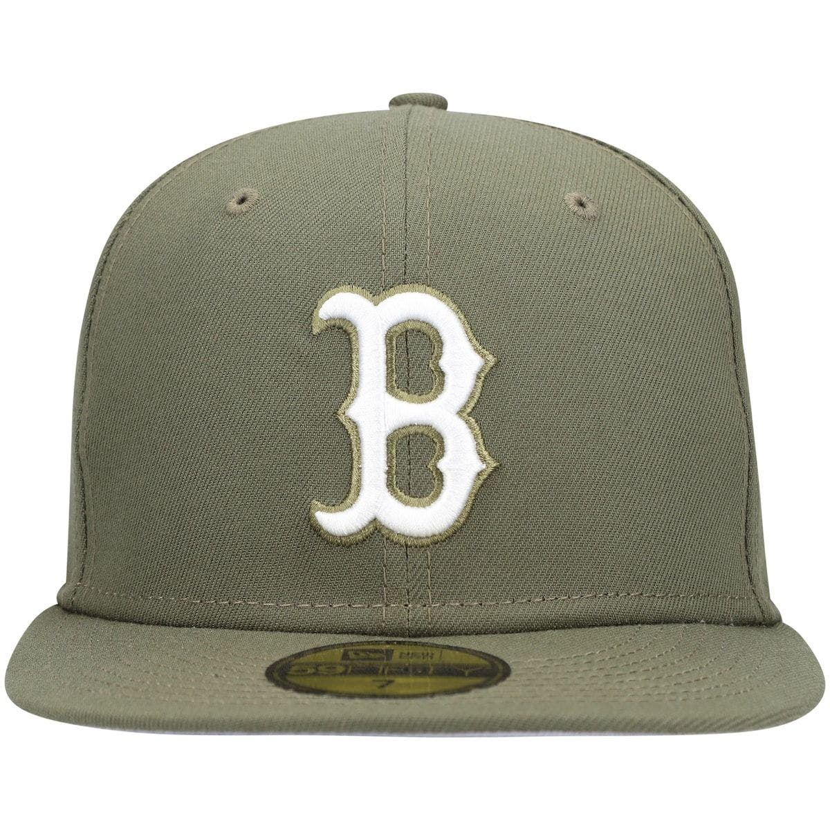 ニューエラ メンズ 帽子 アクセサリー Men's Olive Boston Red Sox Logo White 59FIFTY Fitted  Hat お手軽価格で贈りやすい