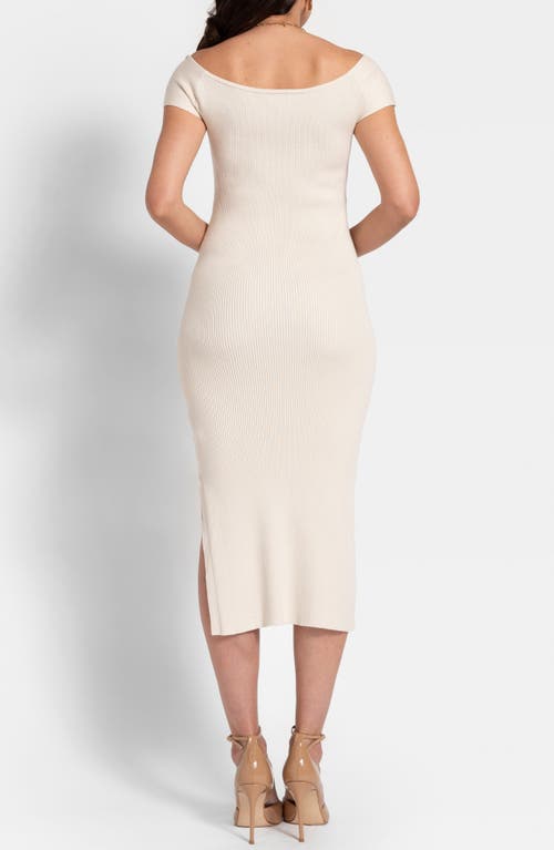 Seraphine Rib Knot Detail Off The Shoulder Midi Maternity Dress In Ecru
