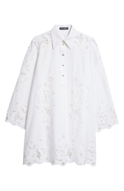 Dolce & Gabbana Dolce&gabbana Broderie Anglaise Cotton Blend Poplin Shirtdress In Bianco Ottico