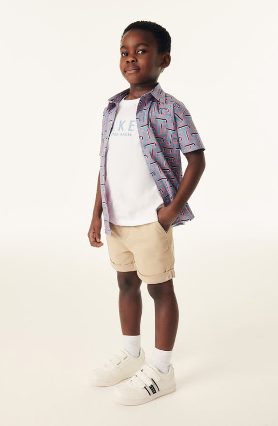 Baker By Ted Baker Kids' Cotton Graphic T-shirt & Print Short Sleeve Button-up Shirt Set In Blue