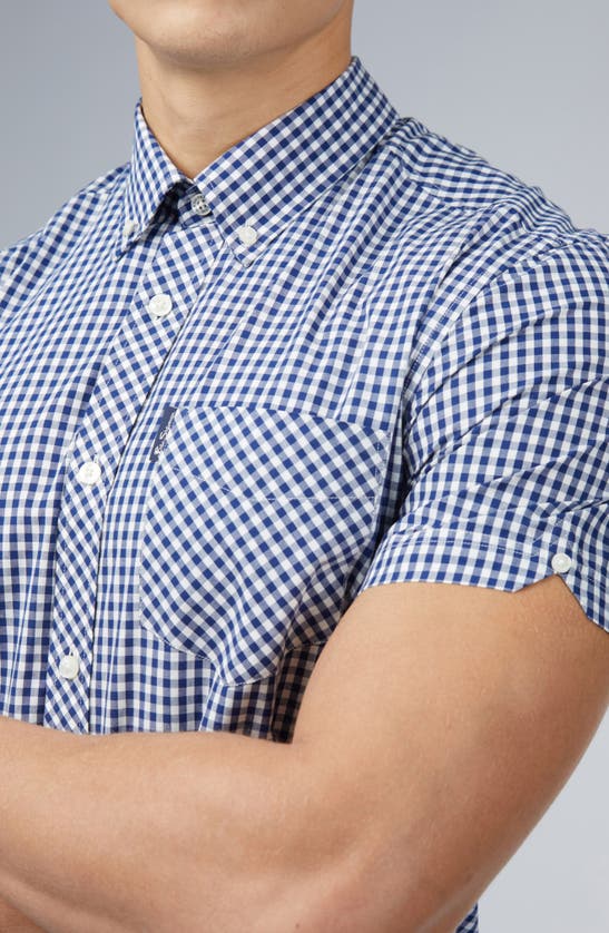 Shop Ben Sherman Regular Fit Gingham Short Sleeve Button-down Shirt In Petrol