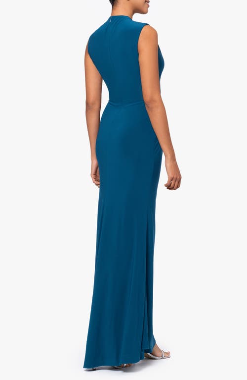 Betsy & Adam Ruched Sleeveless Gown In Mallard