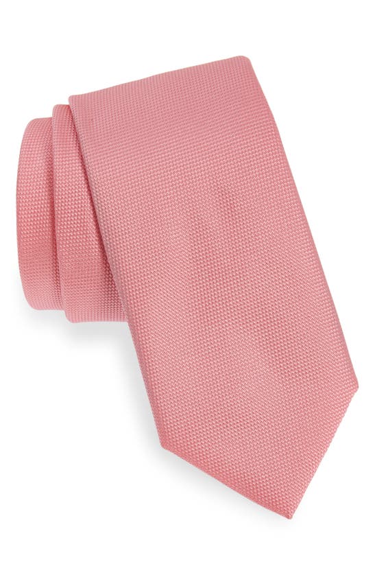 Shop Hugo Boss Boss Solid Black Silk Tie In Pastel Pink