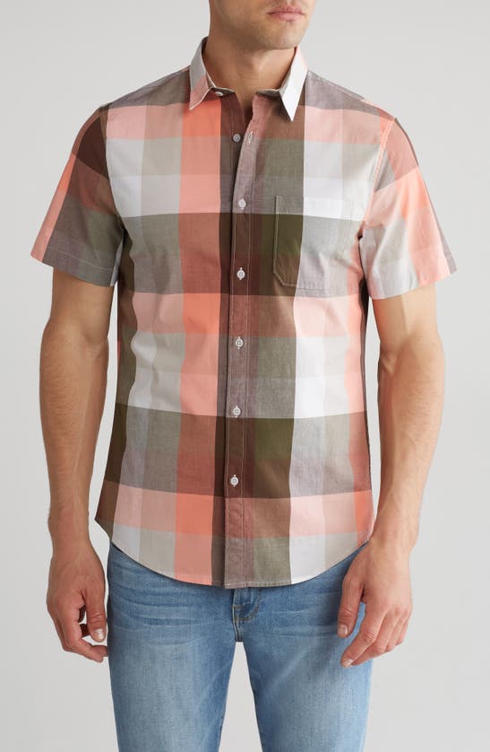 Shop Abound Plaid Poplin Short Sleeve Button-up Shirt In Olive-multi Madras