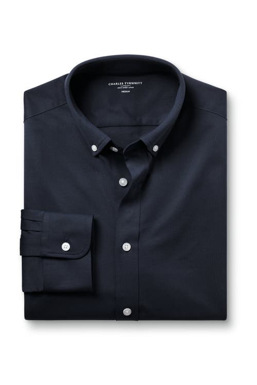 Shop Charles Tyrwhitt Four-way Stretch Button Down Jersey Shirt In Navy